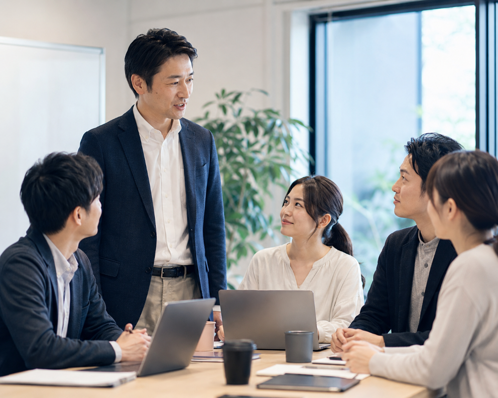 現場のチームに言葉をかけるリーダー
